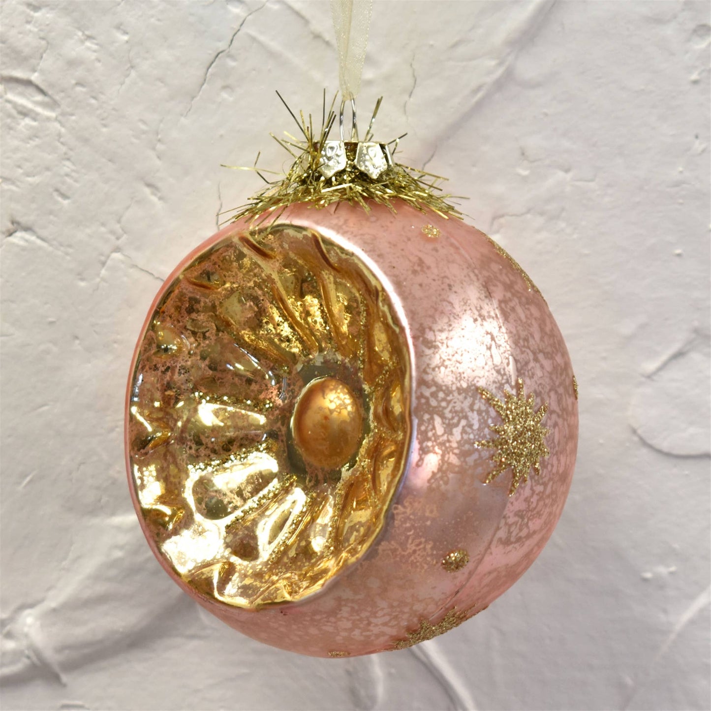 Starry Night Indent Mercury Glass Ornament - Pink/Gold 3"