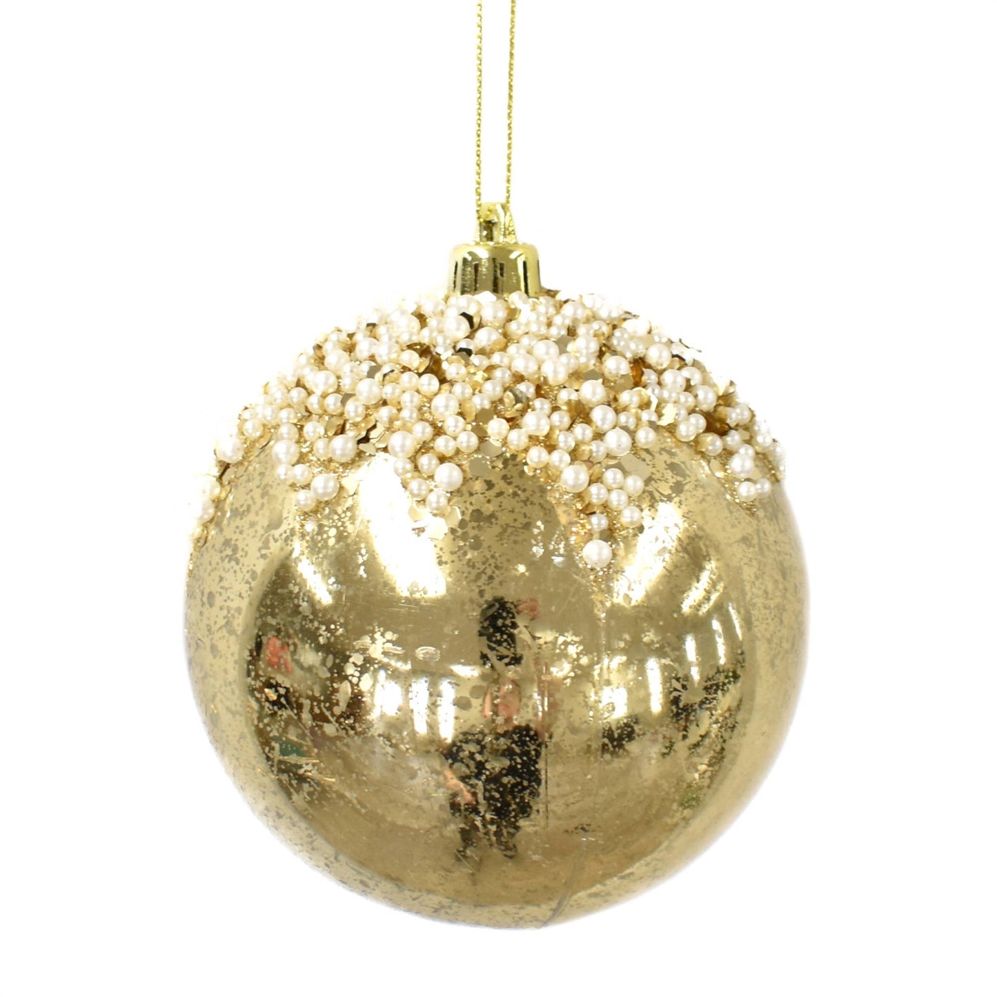 Pearl Icing Ornament Ball 4" -Light Gold